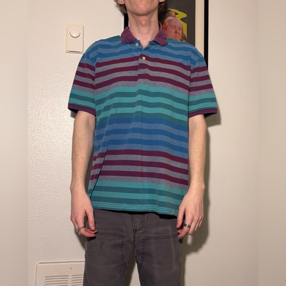 Izod Striped Polo in Teal, Blue & Plum